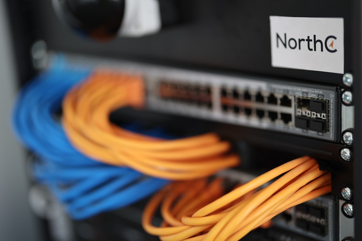 Network switch with patch cables in a server rack